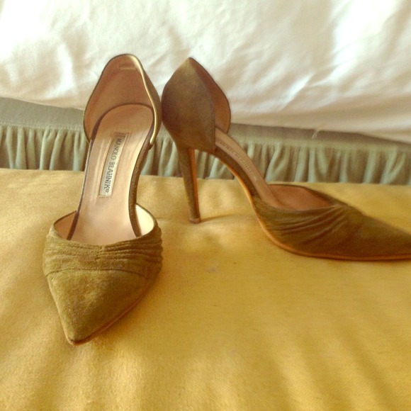 Manolo Blahnik olive green suede heels