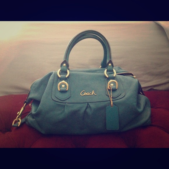 RESERVED turquoise leather GENUINE Coach satchel!