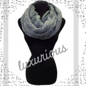 Grey Chunky Thick Knit Cable Knit Infinity Scarf