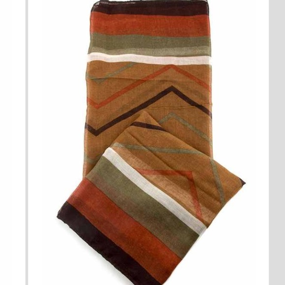 Sheer Chevron Viscose Scarf Brown Earth Tones - Picture 2 of 2