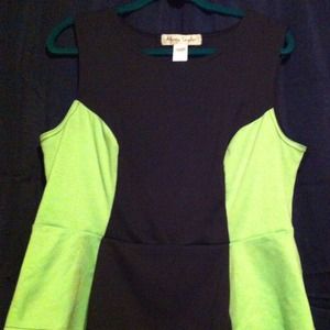 Black And Lime Green Peplum Top!