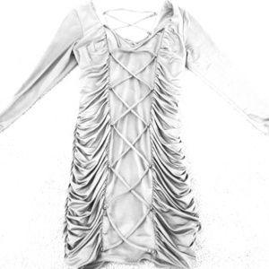 BeBe Dress Color Taupe with Criss Cross Corset