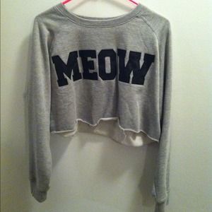 Forever21 MEOW Crop Sweater Top Gray Medium cats