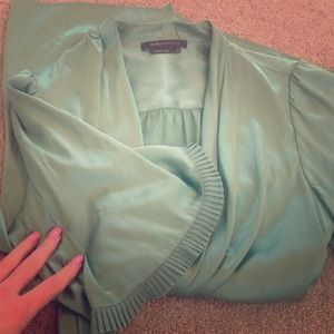 BCBG MAXAZRIA Light Green Silk Wrap Blouse
