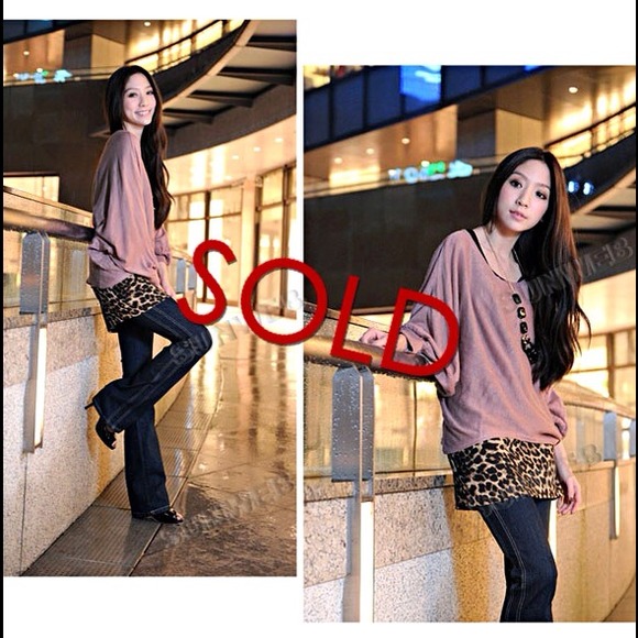 SOLD Leopard Knitting Two-piece Batwing Dress