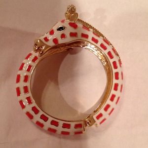 coral giraffe hinged bangle bracelet in coral