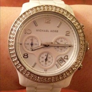 Michael Kors White Crystal Glitz Ceramic Watch