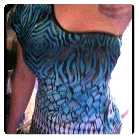 Blue zebra print one shoulder top