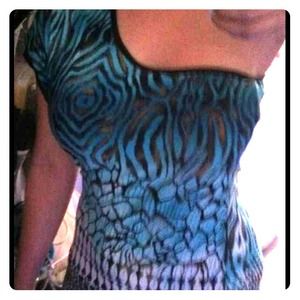 Blue zebra print one shoulder top