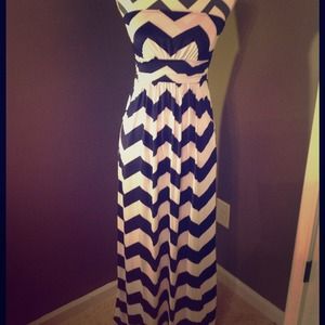 Blue and White Chevron Maxi Dress: Size S