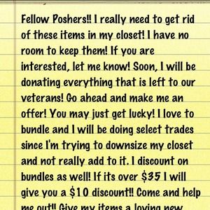 Fellow Poshers!!! Everything will be donated Dec 5