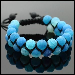 Blue Agate Double Layered Zig Zag style bracelet