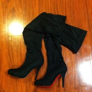 Thigh high swede boots