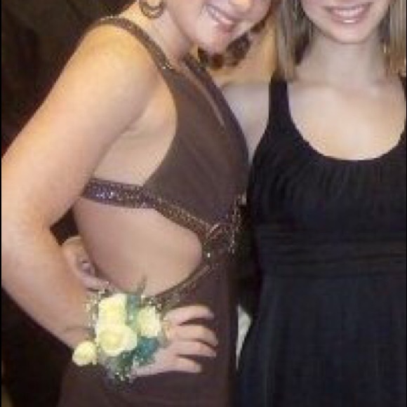 jeweled brown dress with cutouts