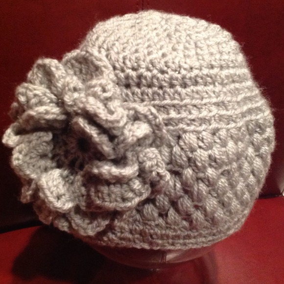 handmade Accessories - SOLD LOCALLY ! GRAY HAT WITH LARGE FLOWER