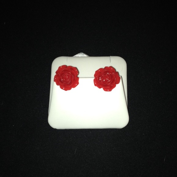 Red Rose Stud Earrings