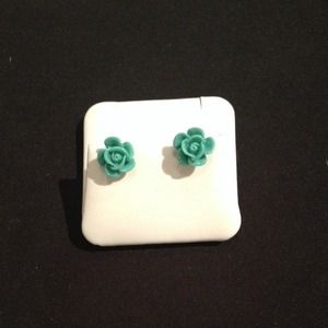 Teal rose stud earrings
