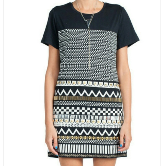 Native print pattern shirt dress