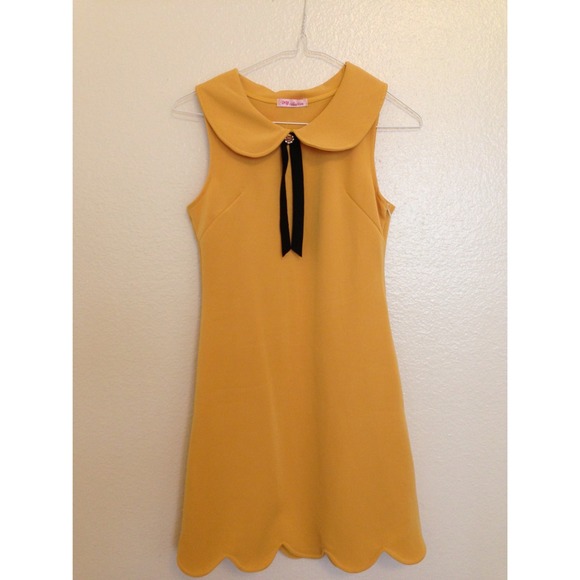 Mustard Dress With Scallop Hem Lines