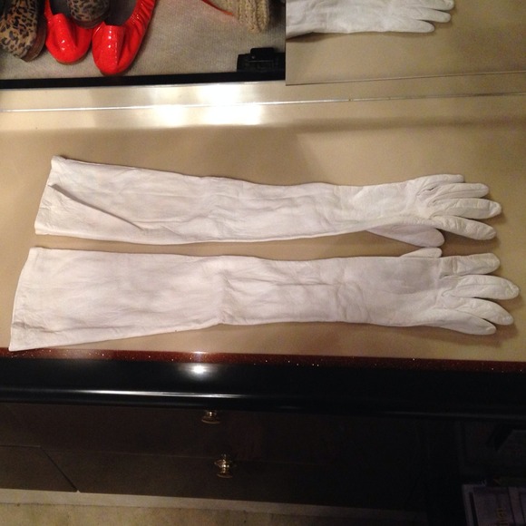 Leather long white gloves