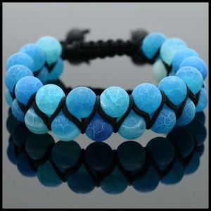 Blue Agate Two Layer Zig Zag Shamball Bracelet
