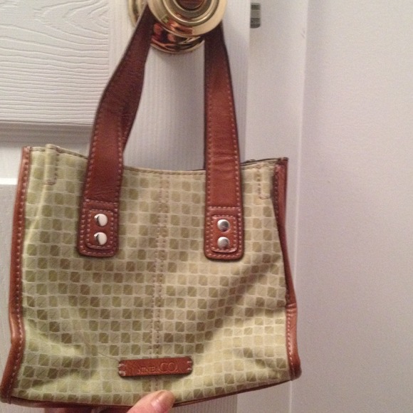 Nine & co purse green fabric w/brown faux leather