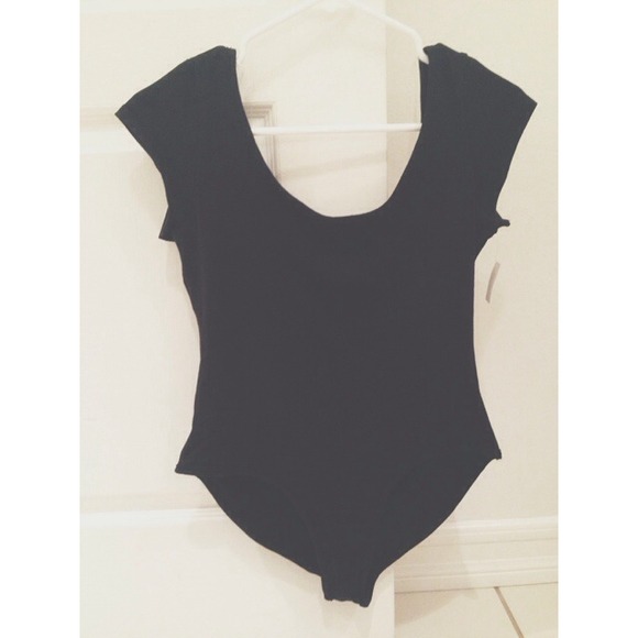 BLACK LEOTARD//ONESIE//SZ LARGE//LOW CUT BACK