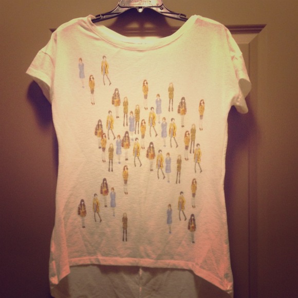 SOLD high-low white top with people print NWOT