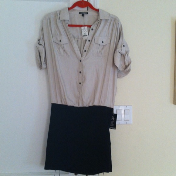 Express Dresses & Skirts - Express beige silk and black stretch dress