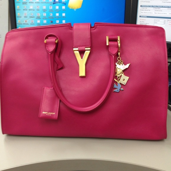 Saint Lauren Calfskin Medium Classic Y Cabas Fuchsia - Picture 1 of 7