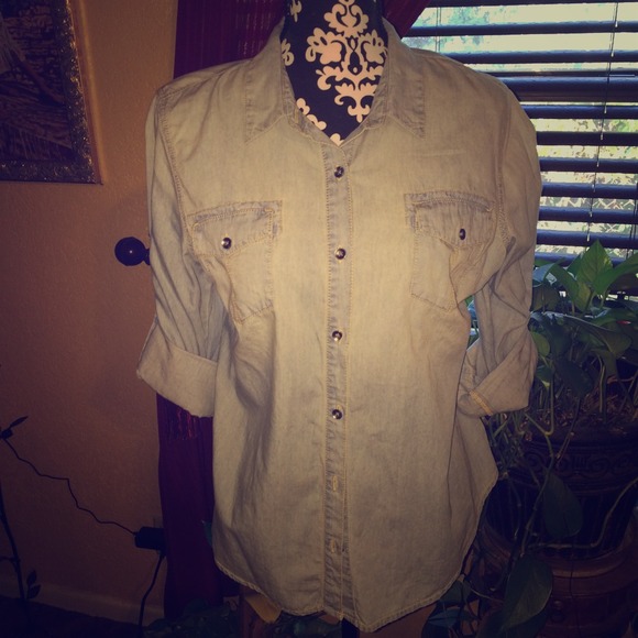 Light denim top.