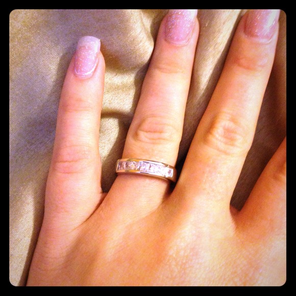 Princess cut silver channel ring