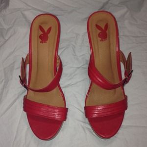 Playboy red wedge sandals