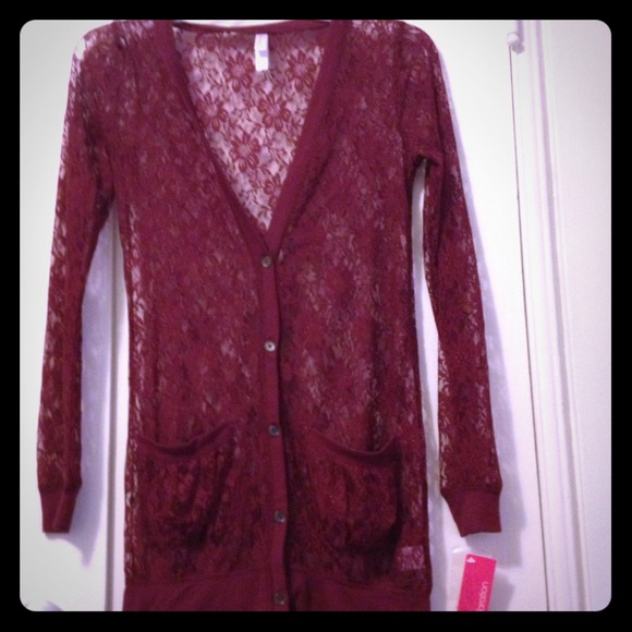 Burgundy Lace Cardigan
