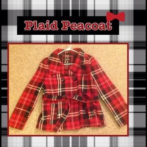 Red Plaid Peacoat
