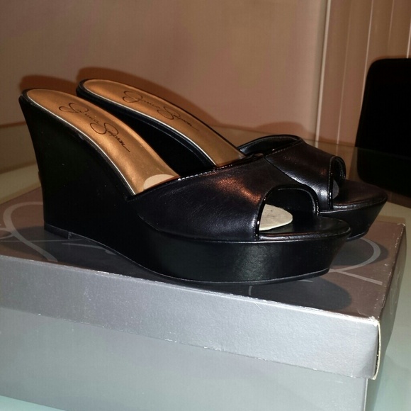 BUNDLED**  Black leather wedge White leather