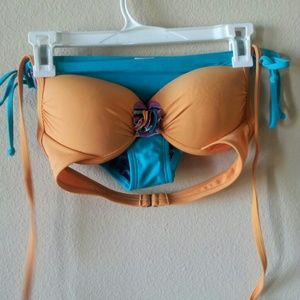 SOLD Two piece turquoise and orange swim suit SOLD