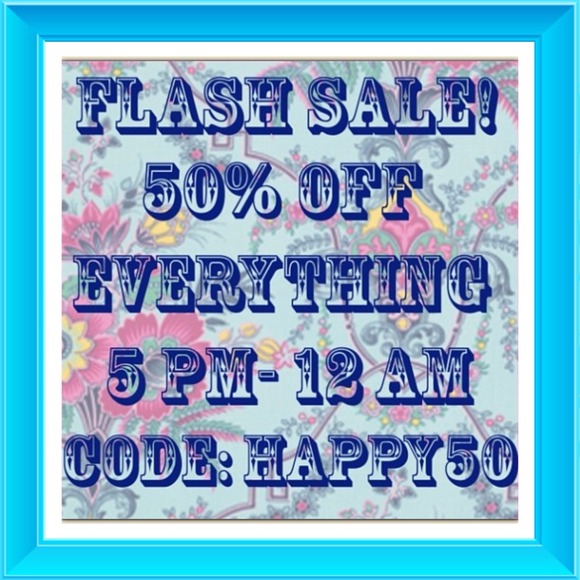 EVERYTHING 50% off today at 5:00pm to 12am