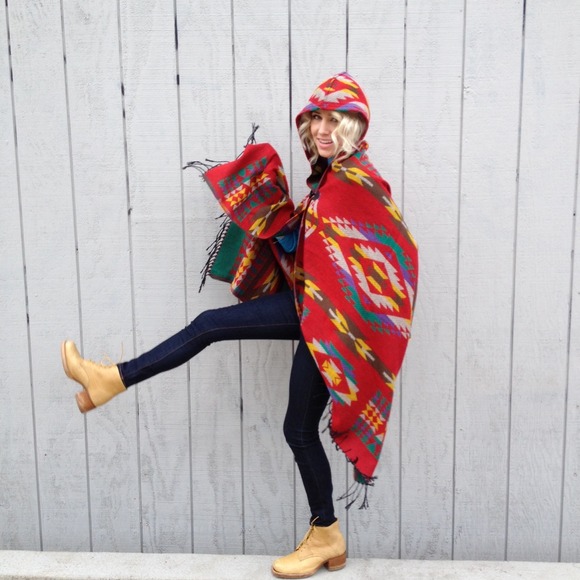 Red southwest poncho--SOLD OUT