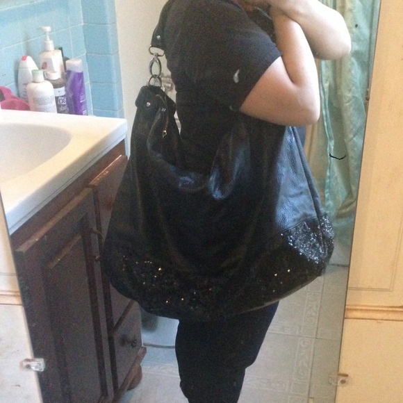 Steve Madden Oversized B Glitzy Black Sequin Bag