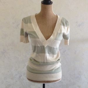 cashmere & silk striped green cream sweater