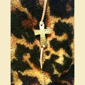 HAND MADE copper Cross Bracelet. (Leather)