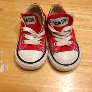 Little boys red converse sneakers