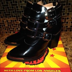 Jeffrey Campbell Hyatt Black Leather Boot heel 8.5