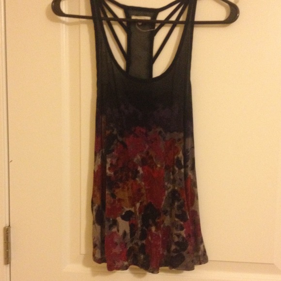 UrbanOutfitters Floral Tank w/ Design +Sheer Panel