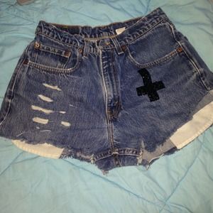 Custom made denim high waisted shorts