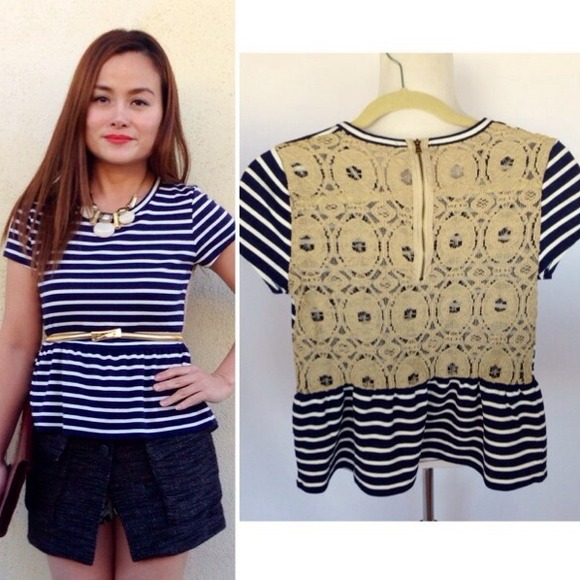 RACHEL ROY stripe & Lace peplum top