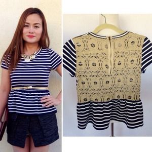 RACHEL ROY stripe & Lace peplum top