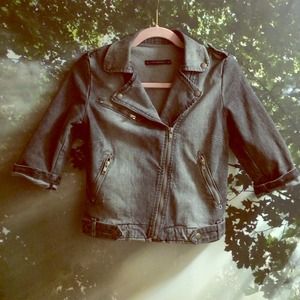 Zara Jackets & Coats - Distressed Denim Moto Jacket in Grey Zara Jackets & Coats - Distressed Denim Moto Jacket in Grey