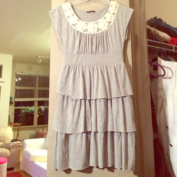Tiered grey dress with neck detailing